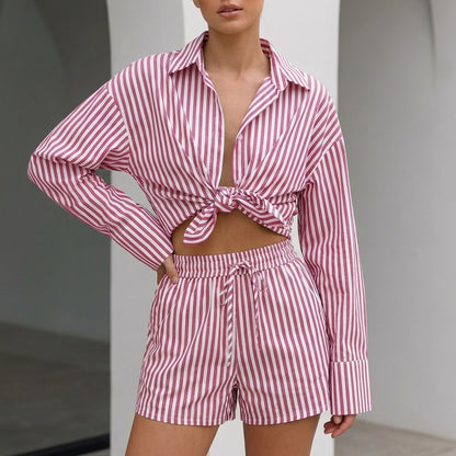 Oversized Collared Shirt and Relaxed Wide-Leg Shorts Set