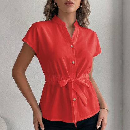 Tie Waist Button Front Blouse for Effortless Chic