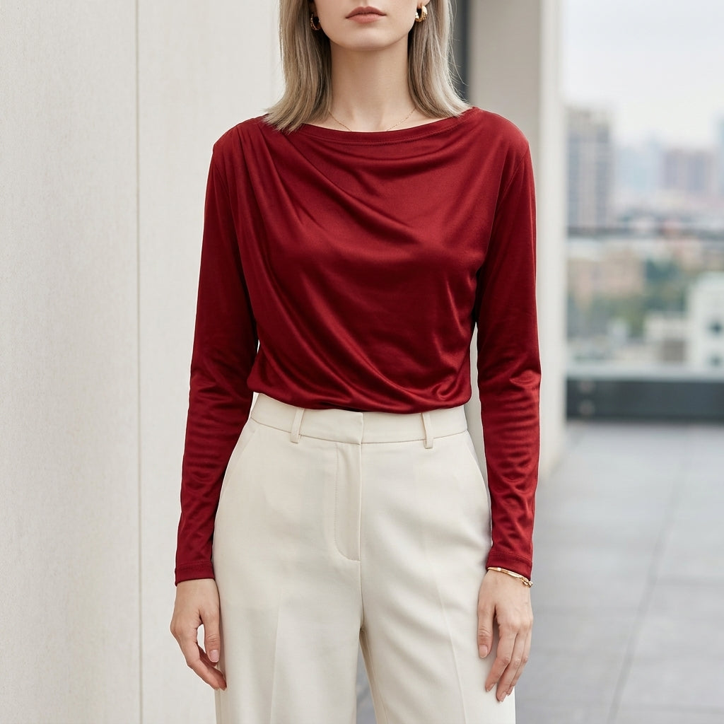 Drape Blouse with Elegant Relaxed Long Sleeve Fit