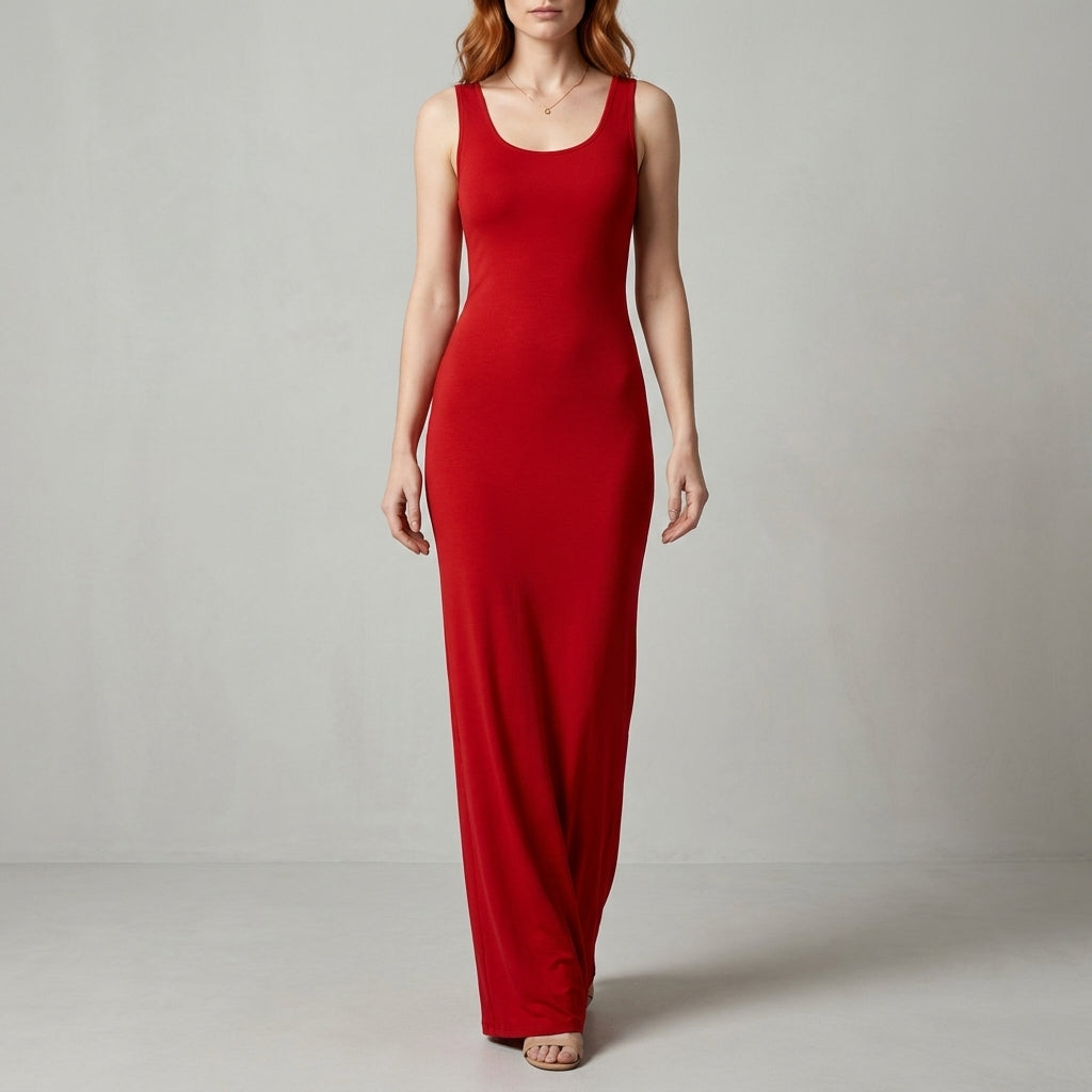Valentina Rossi Sleeveless Scoop Neck Maxi Dress with Body-Skimming Silhouette