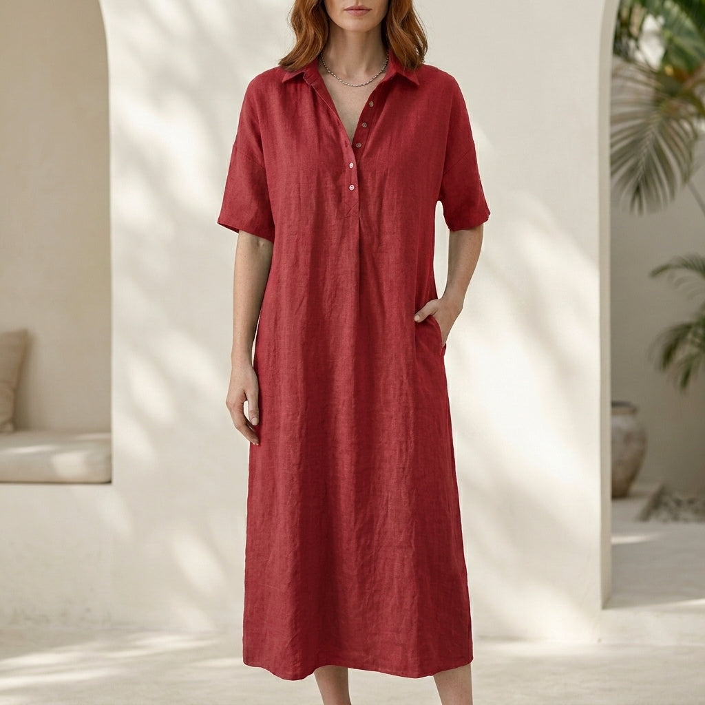 Effortless Collared Midi Dress with Relaxed Silhouette