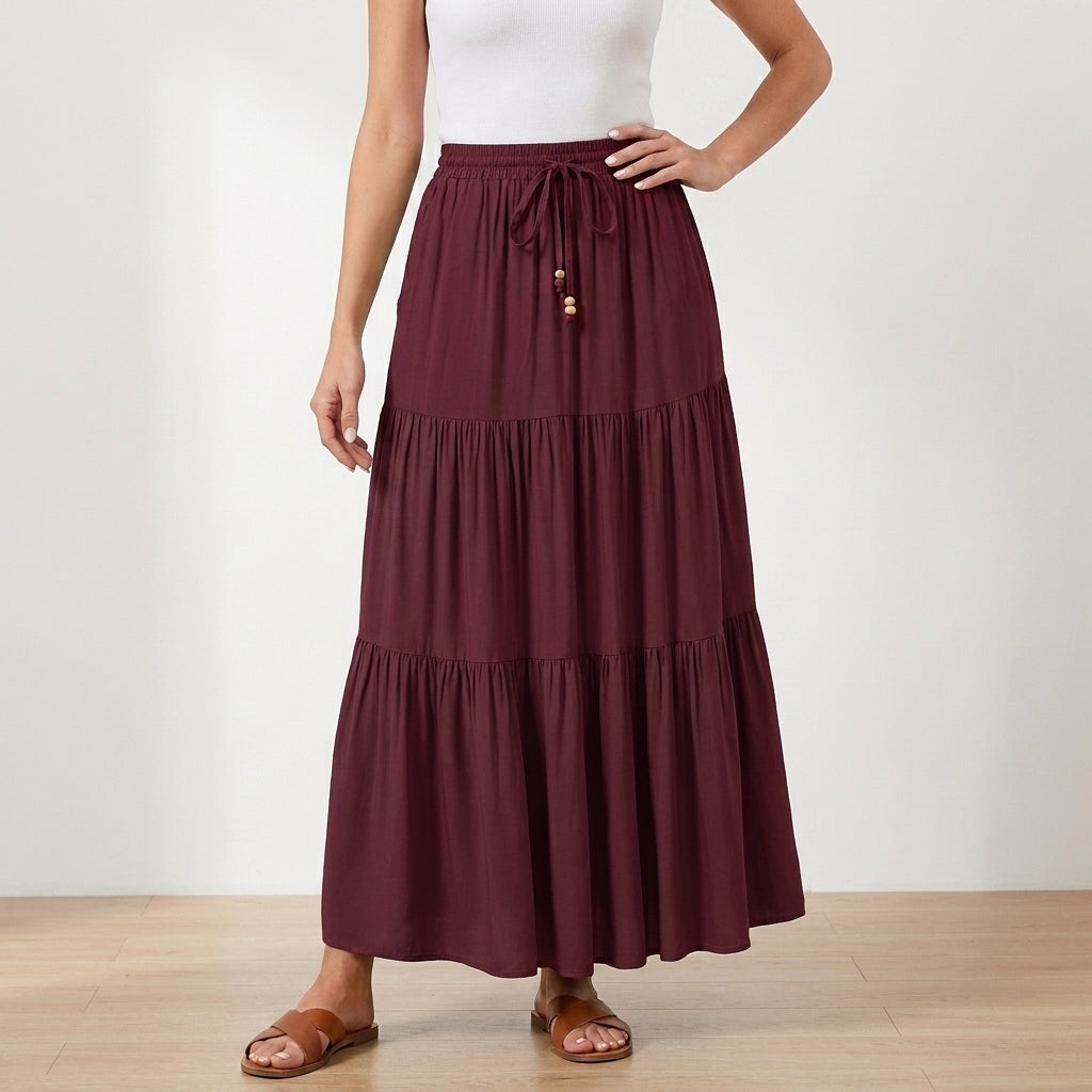 Flowing Tiered Maxi Skirt with Adjustable Waist Tie