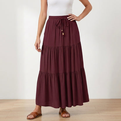 Flowing Tiered Maxi Skirt with Adjustable Waist Tie