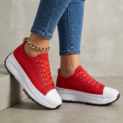 Classic Canvas Platform Orthopedic Sneakers with Contrast Toe Cap