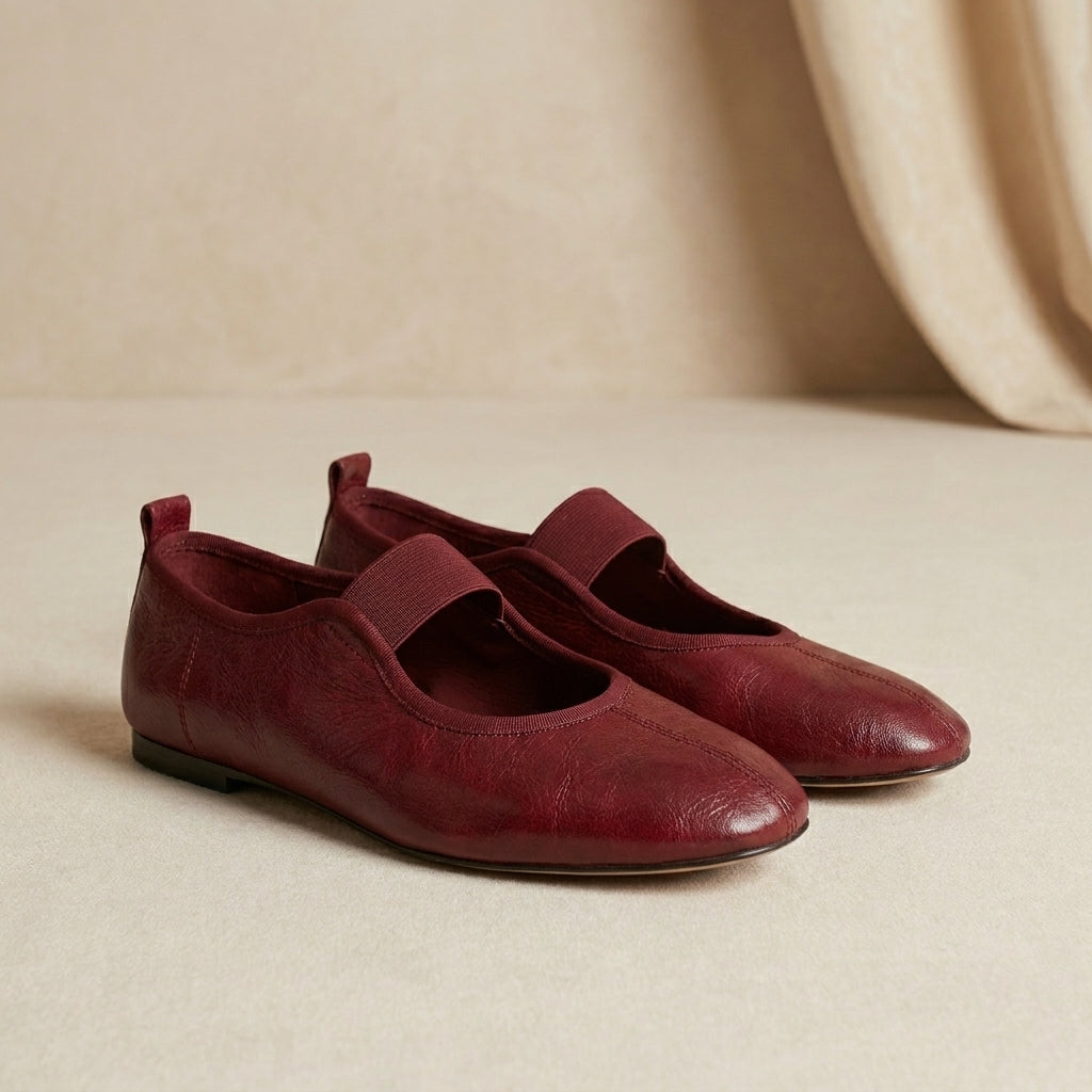 Pebbled Grain Ballerinas with Elasticated Trim and Seam Detail