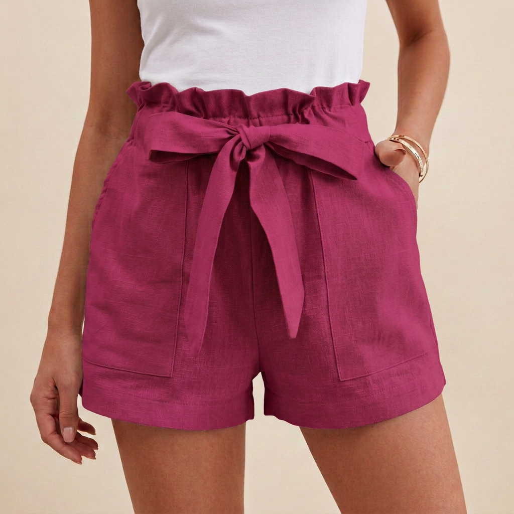 Relaxed Paperbag Waist Shorts with Self-Tie Belt and Pockets