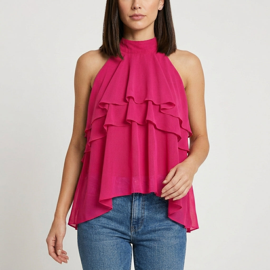 Tiered Ruffle Halter Blouse for Effortless Statement Style