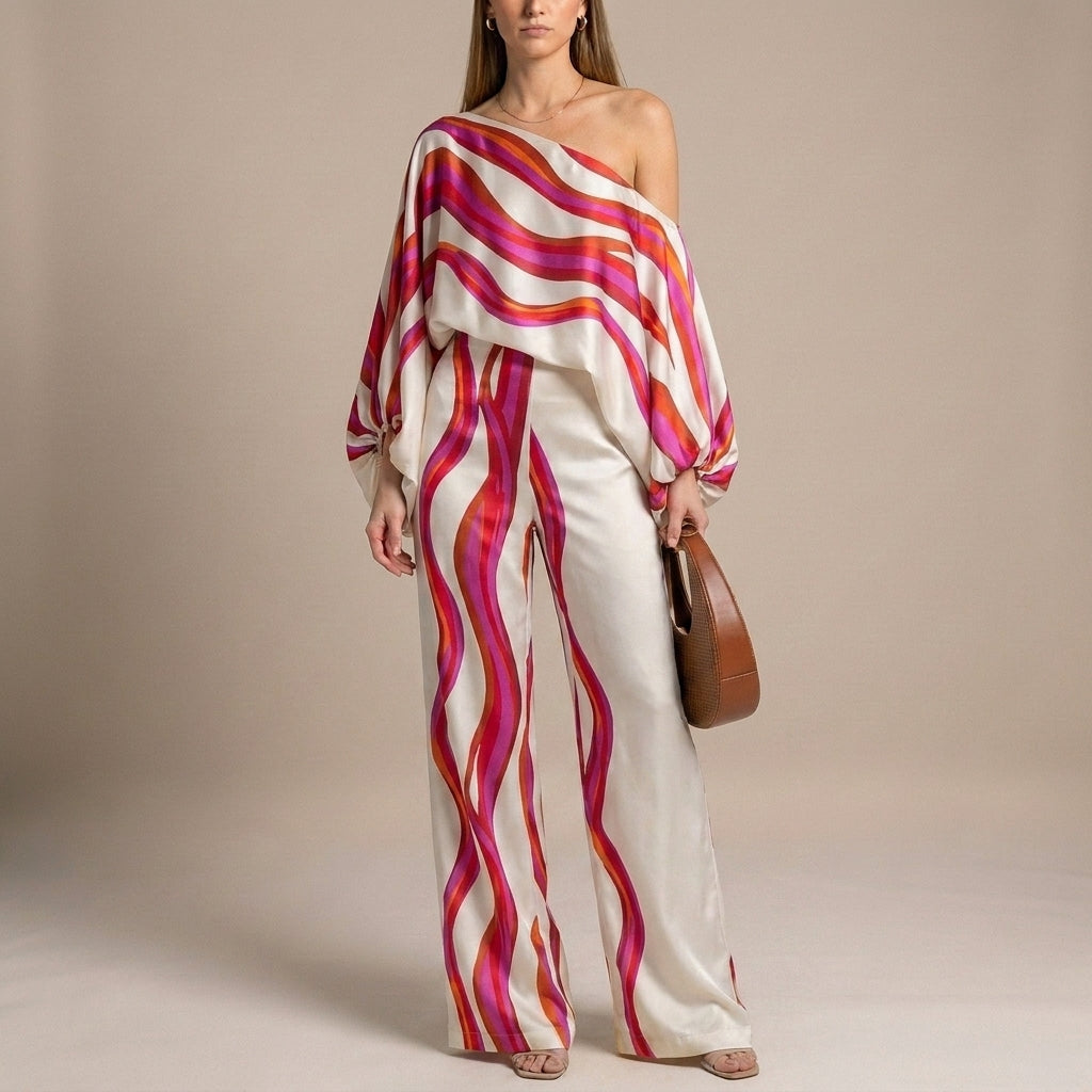 Off-The-Shoulder Two-Piece Set with Draped Sleeves