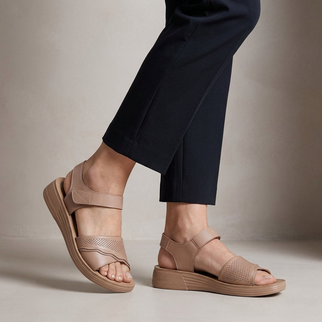 Adjustable Ankle Strap Flat Sandals with Textured Platform Sole