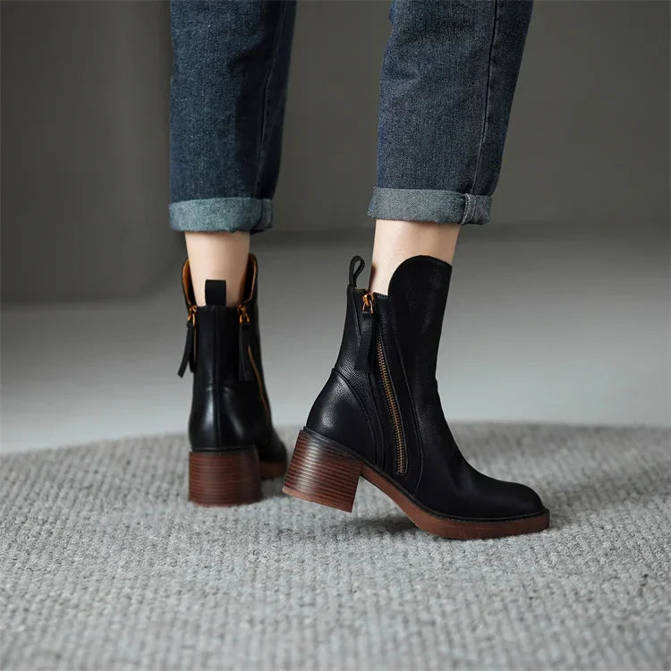 Isla Regular Fit Ankle Boots | Tassel Accent Chunky Sole Ankle Boots