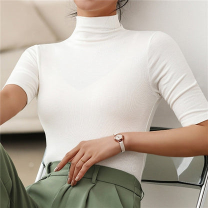 Essential Short-Sleeve Mock Neck Knit Top