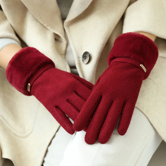 Amelia Snug Fit Gloves | Fleece Cuff Buckle Gloves