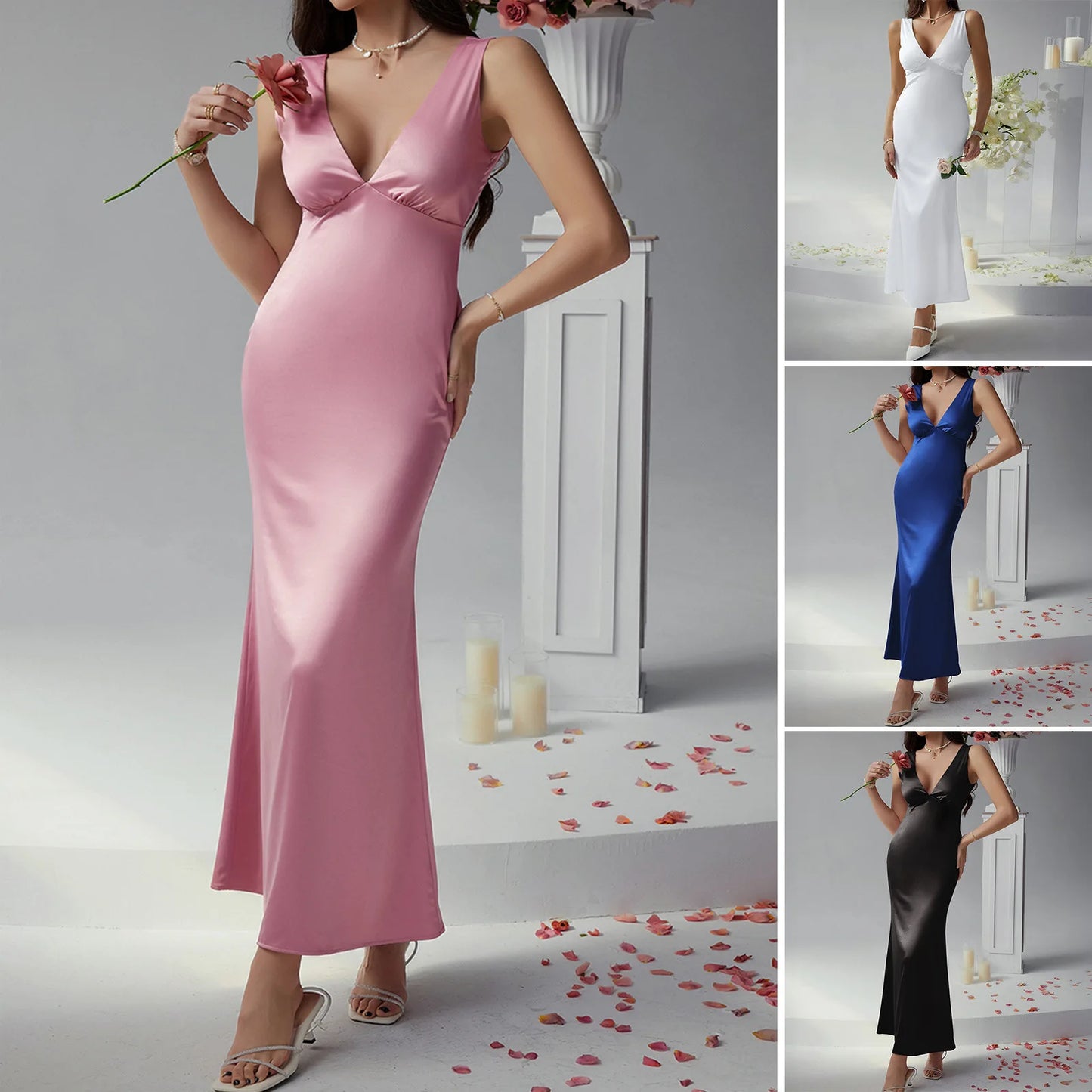 Elegant Sleeveless V-Neck Empire Waist Midi Dress