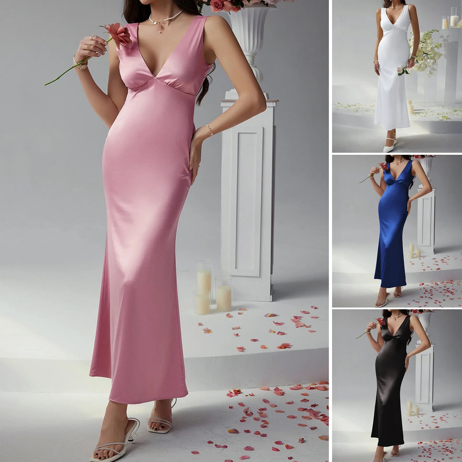 Elegant Sleeveless V-Neck Empire Waist Midi Dress