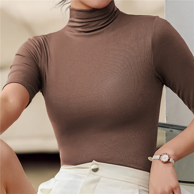 Essential Short-Sleeve Mock Neck Knit Top