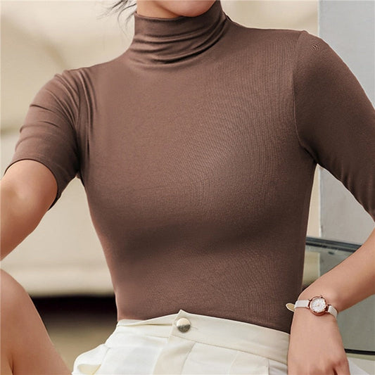 Essential Short-Sleeve Mock Neck Knit Top
