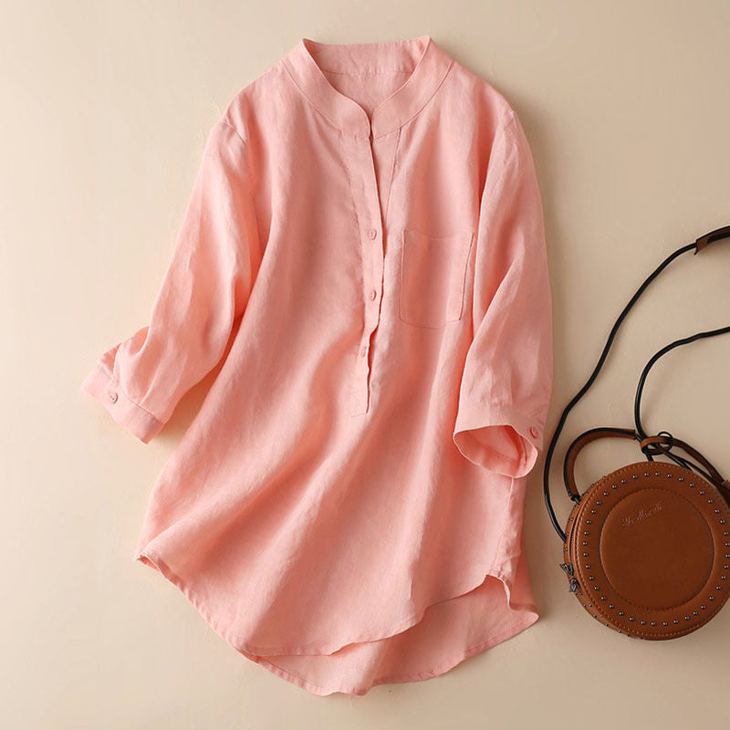 Effortless Linen Blend Summer Tunic Blouse