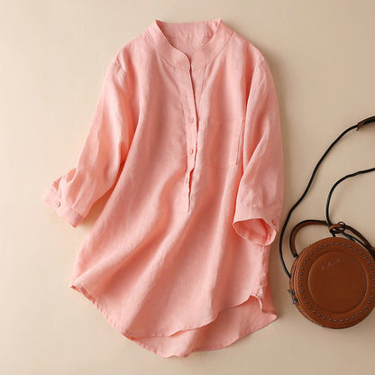 Effortless Linen Blend Summer Tunic Blouse