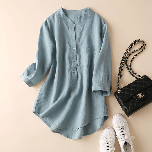 Effortless Linen Blend Summer Tunic Blouse