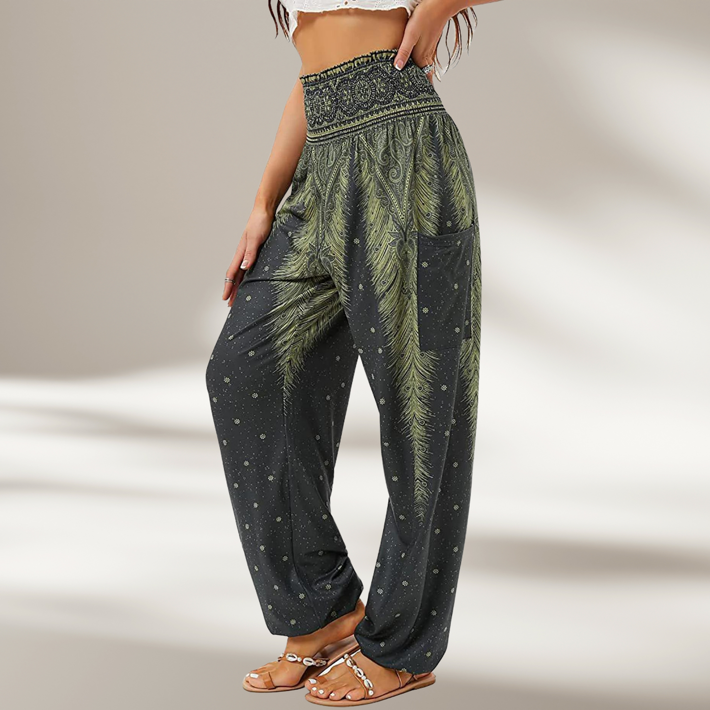 Bohemian Print High-Waisted Harem Pants