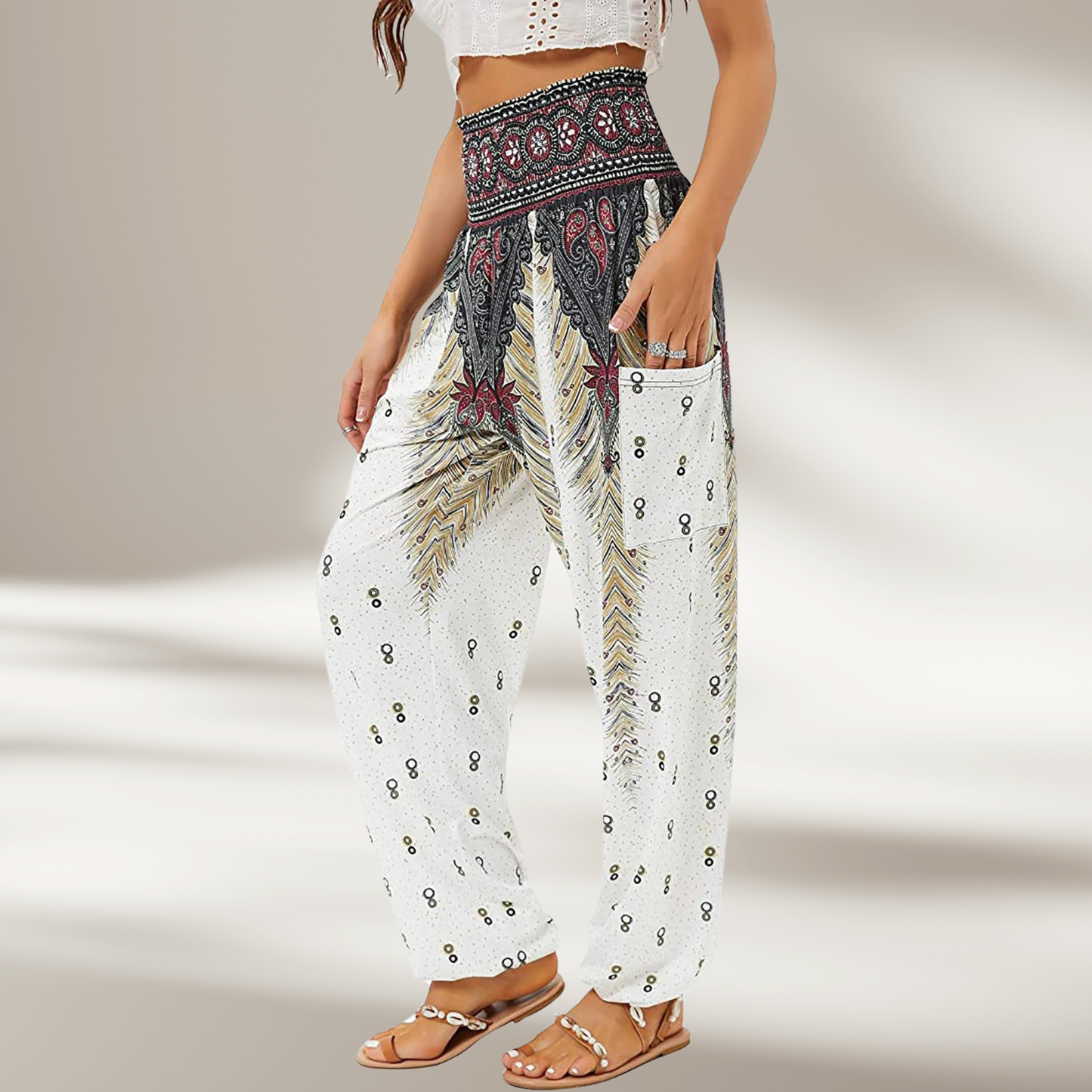 Bohemian Print High-Waisted Harem Pants