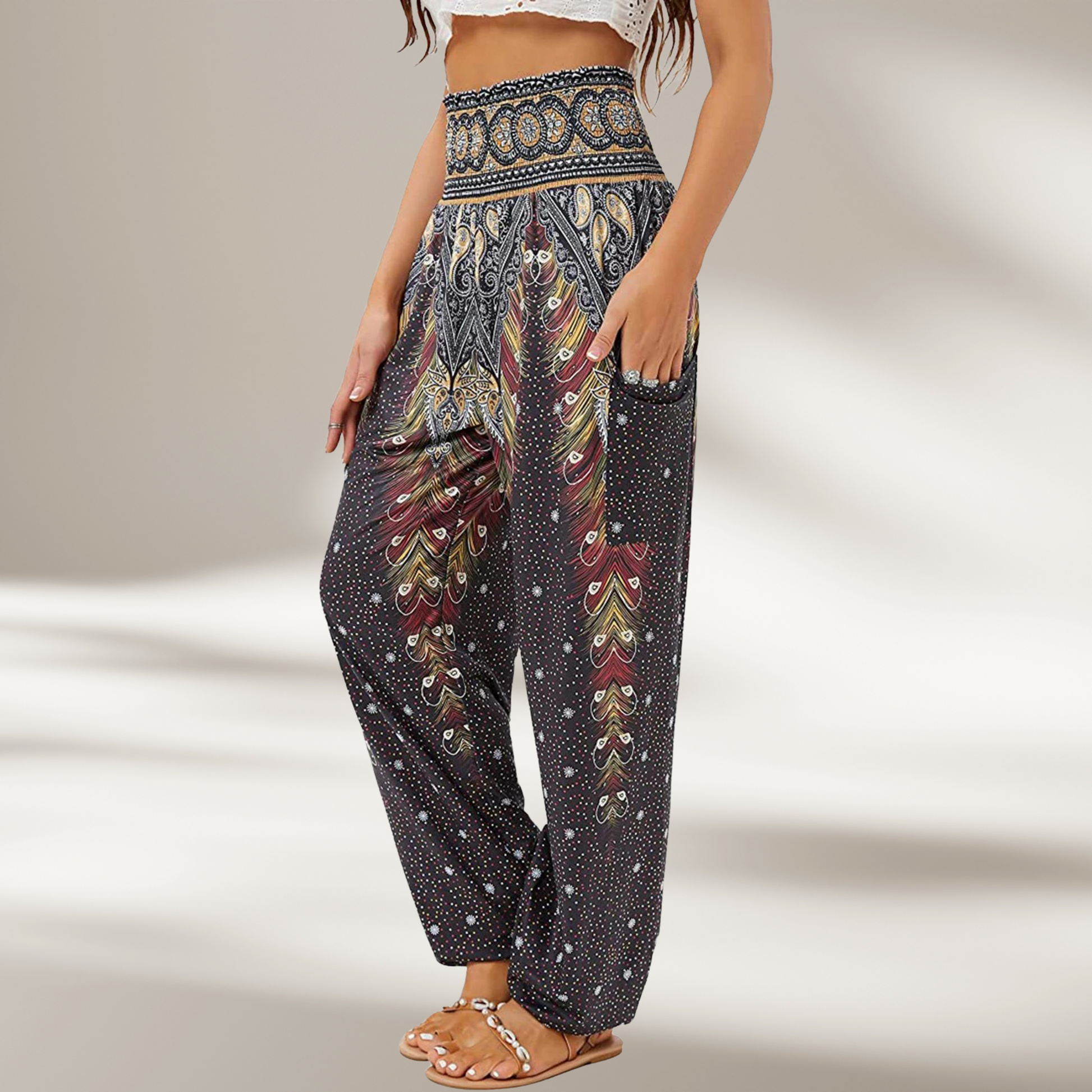 Bohemian Print High-Waisted Harem Pants