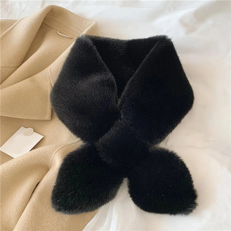 Alice Wrap Collar Scarf | Fur Trim Cross Design Collar Scarf