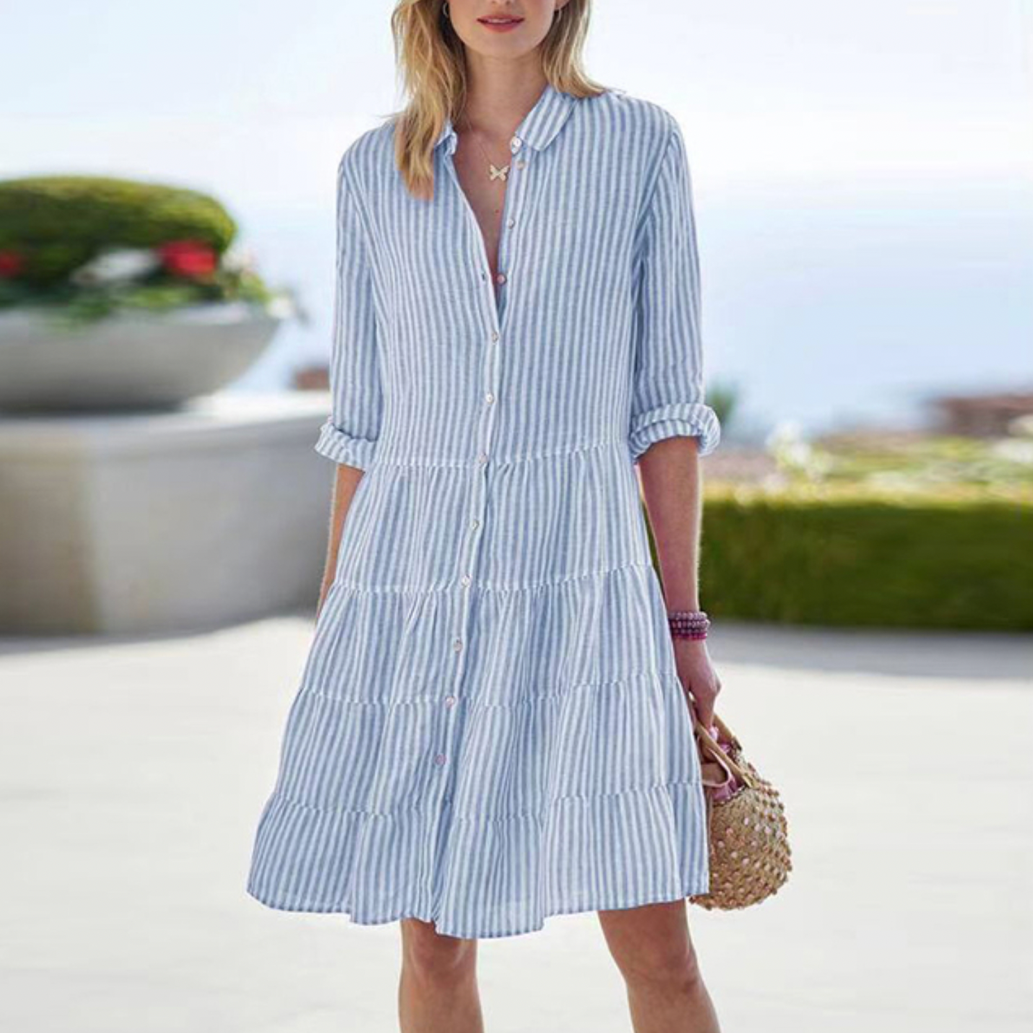 Seaside Breeze Striped Shirt Dress