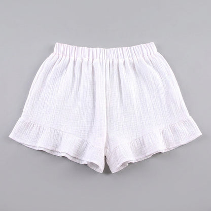 Airy White Kimono Two-Piece Set with Flowing Ruffle Shorts