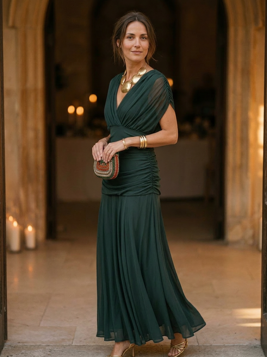 Elegant Off-Shoulder Pleated Midi Dress