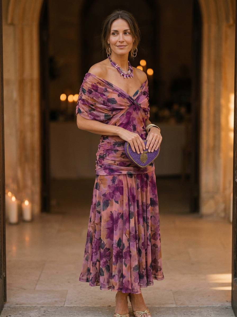 Elegant Off-Shoulder Pleated Midi Dress