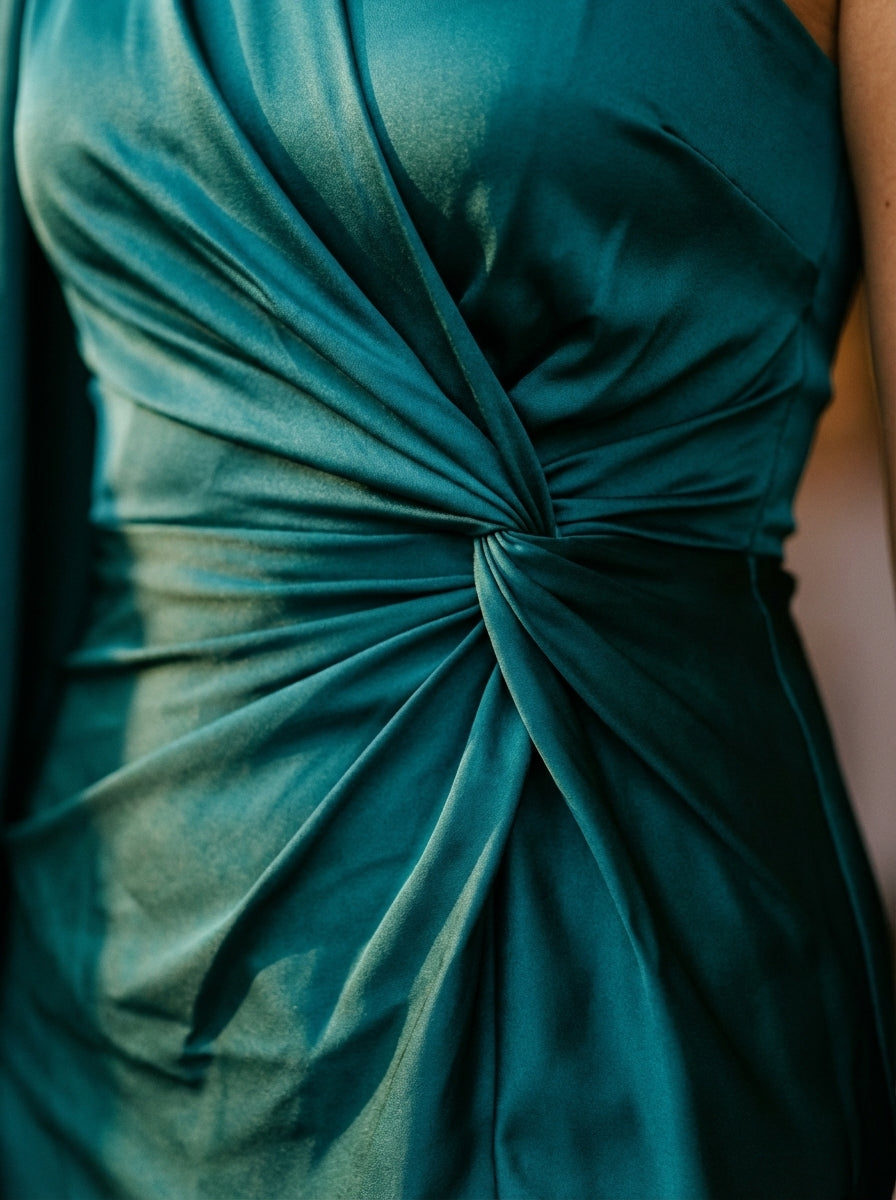 Olive One-Shoulder Ruched Maxi Dress with Asymmetrical Slit