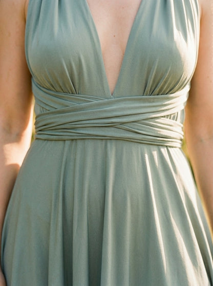 Versatile Multiway Knit Maxi Dress with Wrapped Bodice and Flowing Silhouette