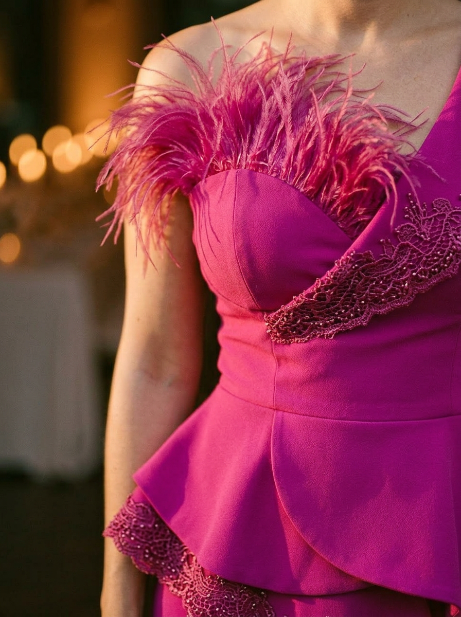 Elegantly Embellished Strapless Jumpsuit with Peplum Waist and Feather Detail