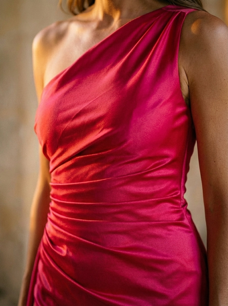 Elise One-Shoulder Maxi Dress with Ruched Bodice and High Slit