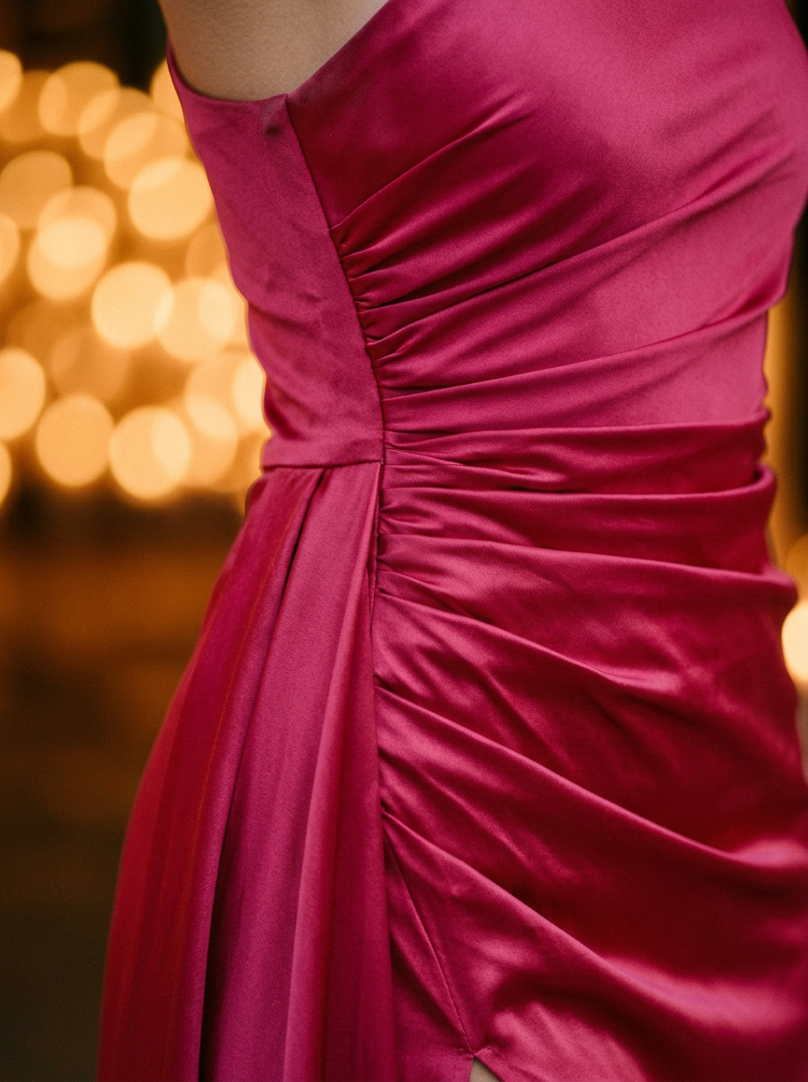 Elegant One-Shoulder Maxi Dress with Ruched Bodice and High Slit