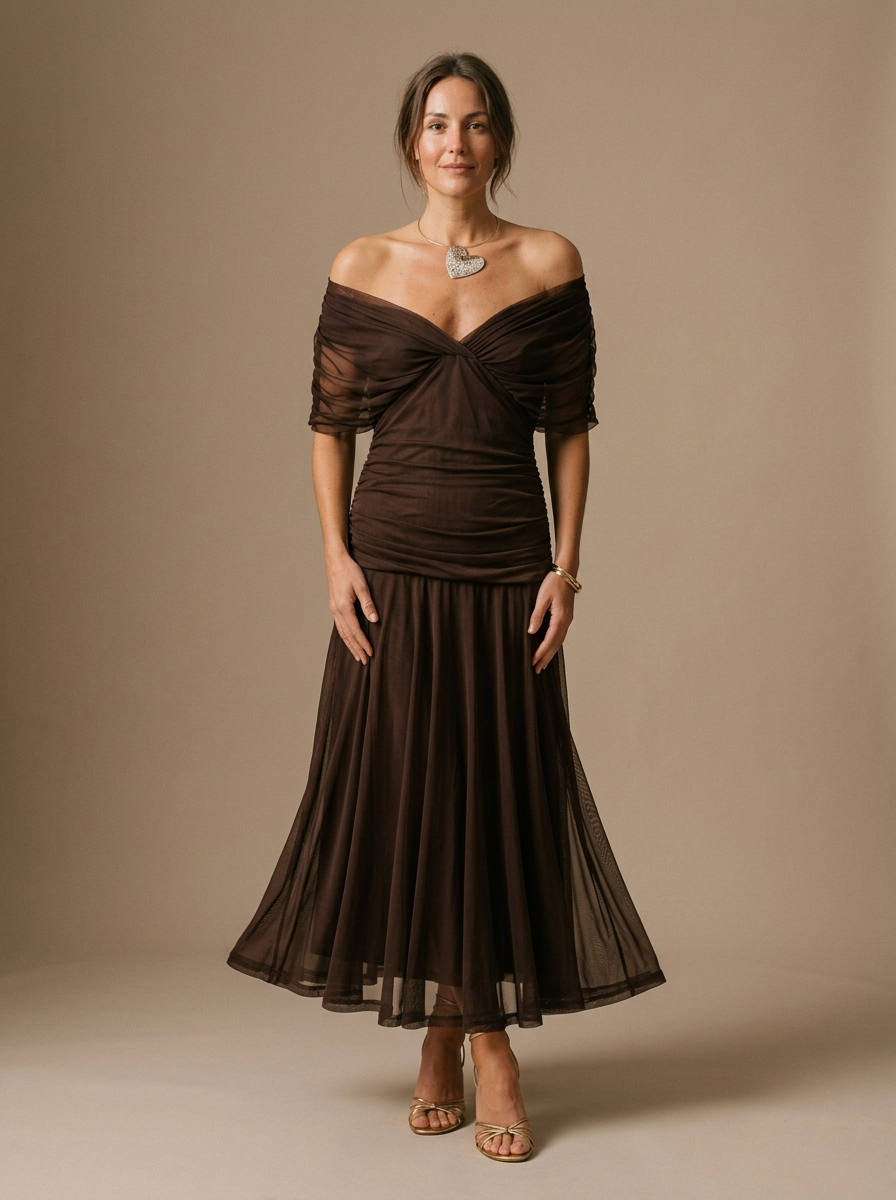 Elegant Off-Shoulder Pleated Midi Dress