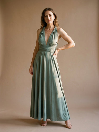 Versatile Multiway Knit Maxi Dress with Wrapped Bodice and Flowing Silhouette