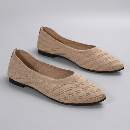Textured Chevron Knit Pointed Toe Slip-On Flats for Refined Everyday Elegance