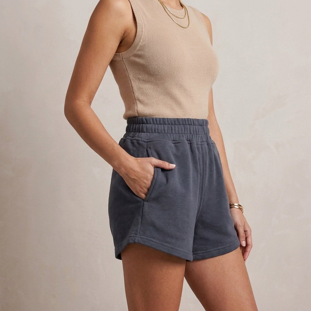 Relaxed Fit Heathered Jersey Dolphin-Hem Elastic Waist Shorts