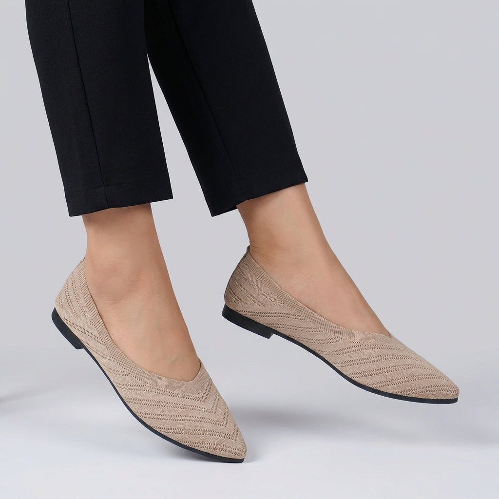 Textured Chevron Knit Pointed Toe Slip-On Flats for Refined Everyday Elegance