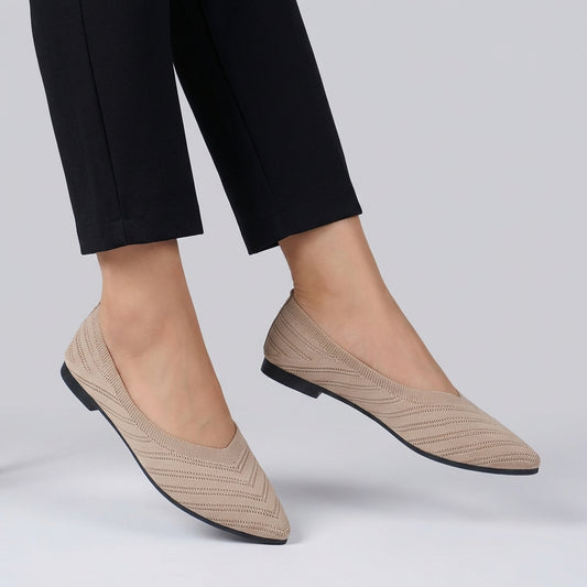 Textured Chevron Knit Pointed Toe Slip-On Flats for Refined Everyday Elegance