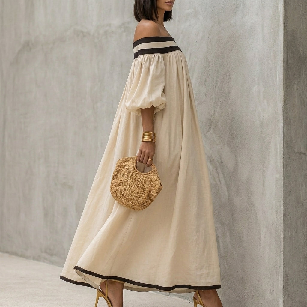 Bohemian Off-Shoulder Maxi Dress with Flowing Resort Silhouette