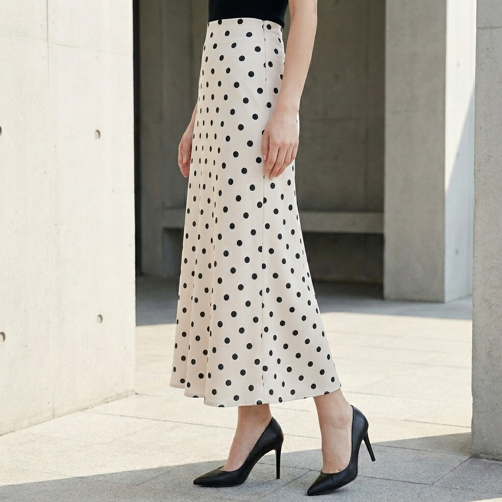 Timeless Polka Dot A-Line Midi Skirt