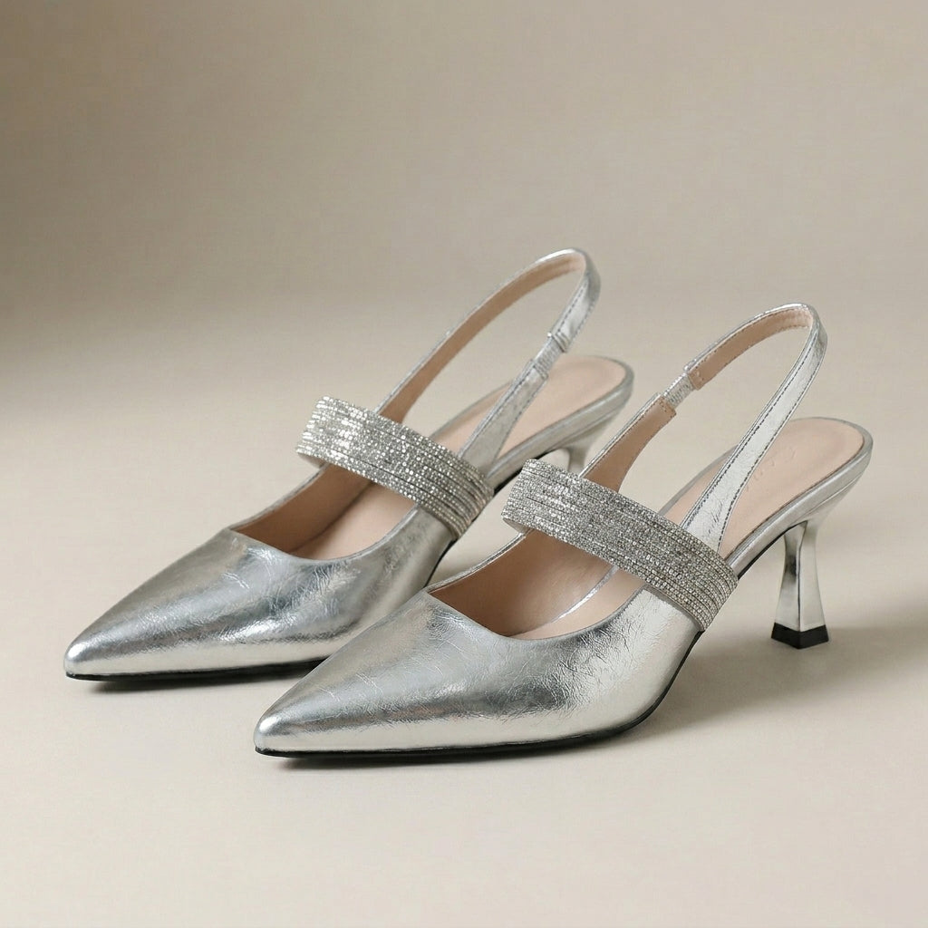 Crystal Strap Pointed Slingback Heels for Evening Elegance