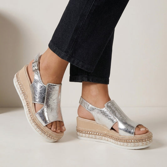 Elevated Metallic Platform Slingback Comfort Sandals