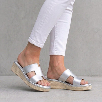Wedge Slide Sandals with Cutout Strap and Open-Toe Design