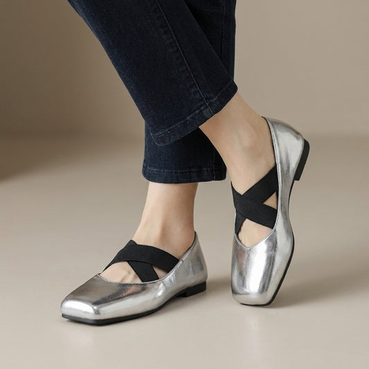 Parisian Ballet Flats with Elegant Cross Strap Comfort