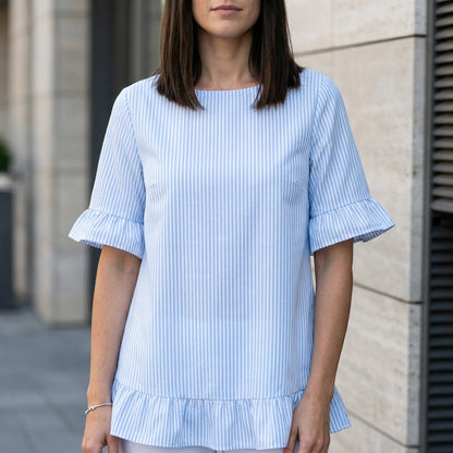 Relaxed Stripe Ruffle Hem Tunic Blouse for Women