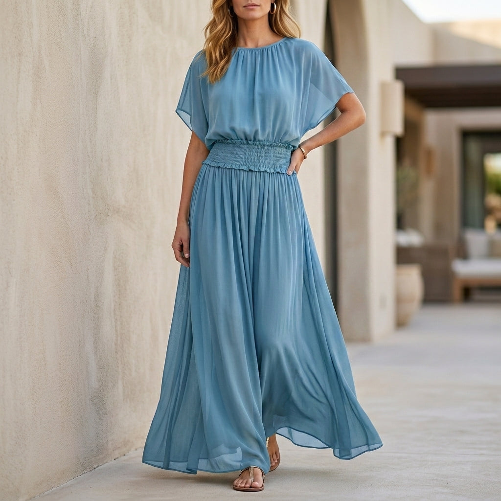 Flowing Smocked Waist Maxi Dress